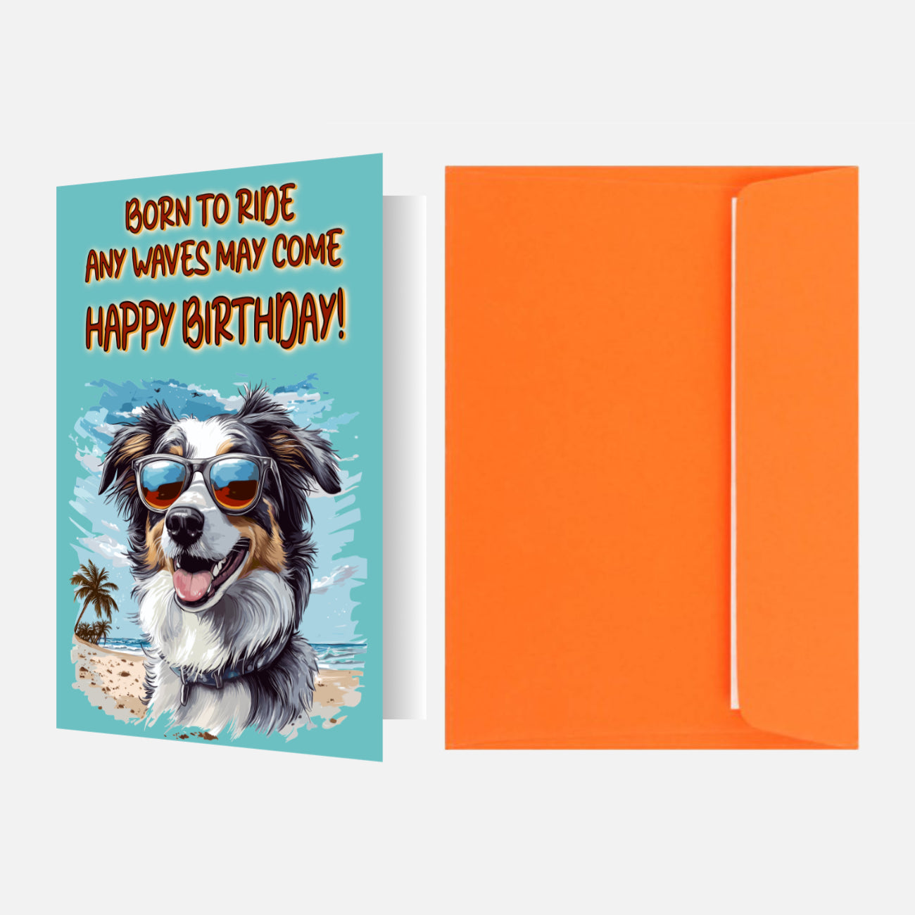 Australian Shepherd Birthday Card (Beach)