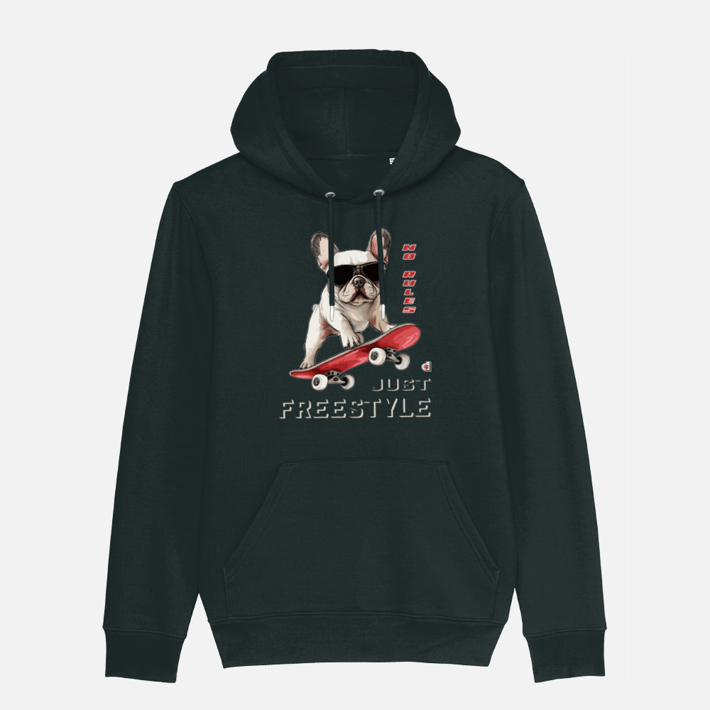 French Bulldog Unisex Hoodie (Skateboard) - Colour: Black