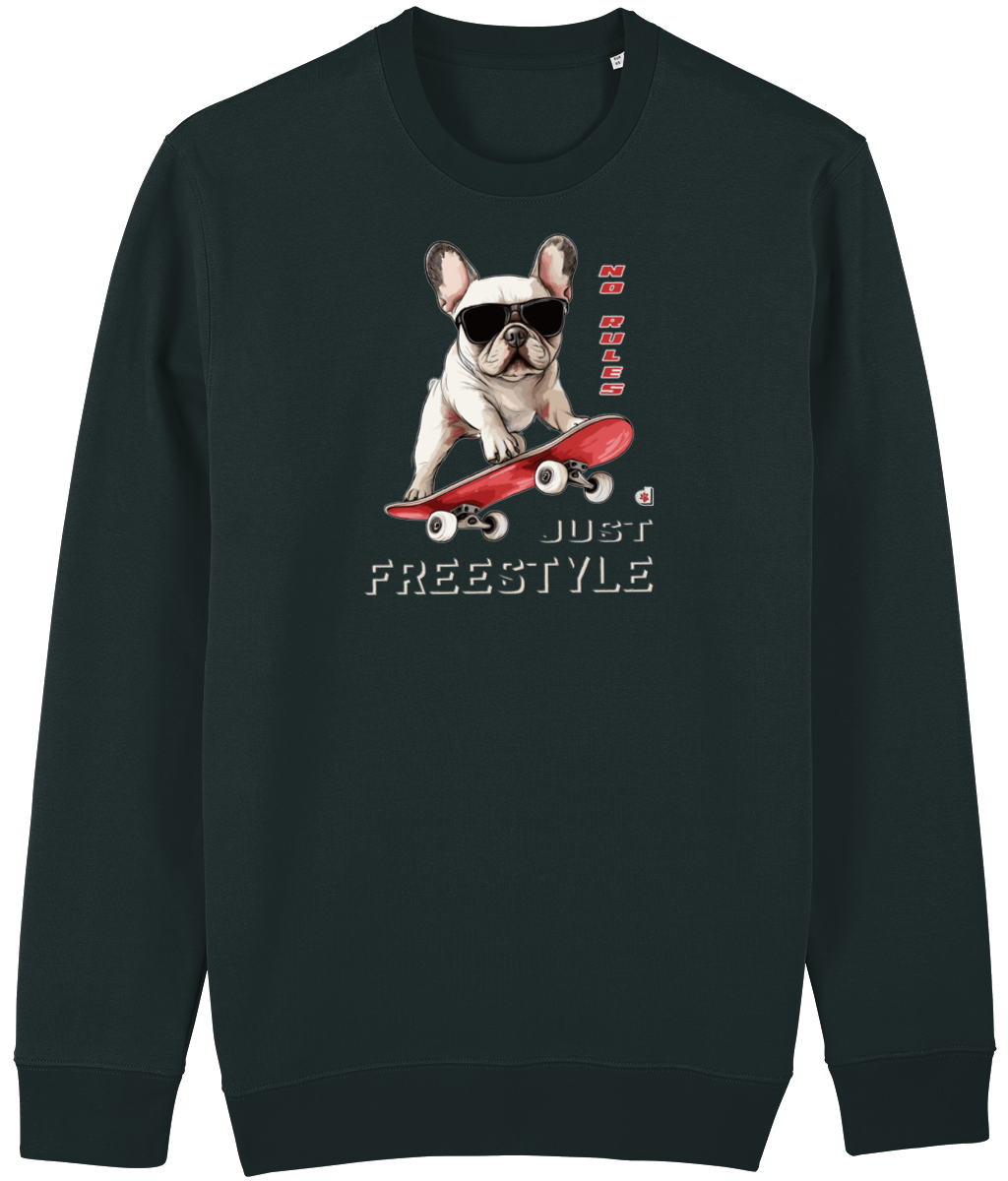 French Bulldog Unisex Sweatshirt (Skateboard) - Colour: Black