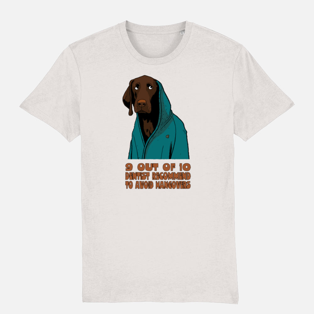 Chocolate Labrador Unisex T-shirt (Hangover) - Colour: Off White