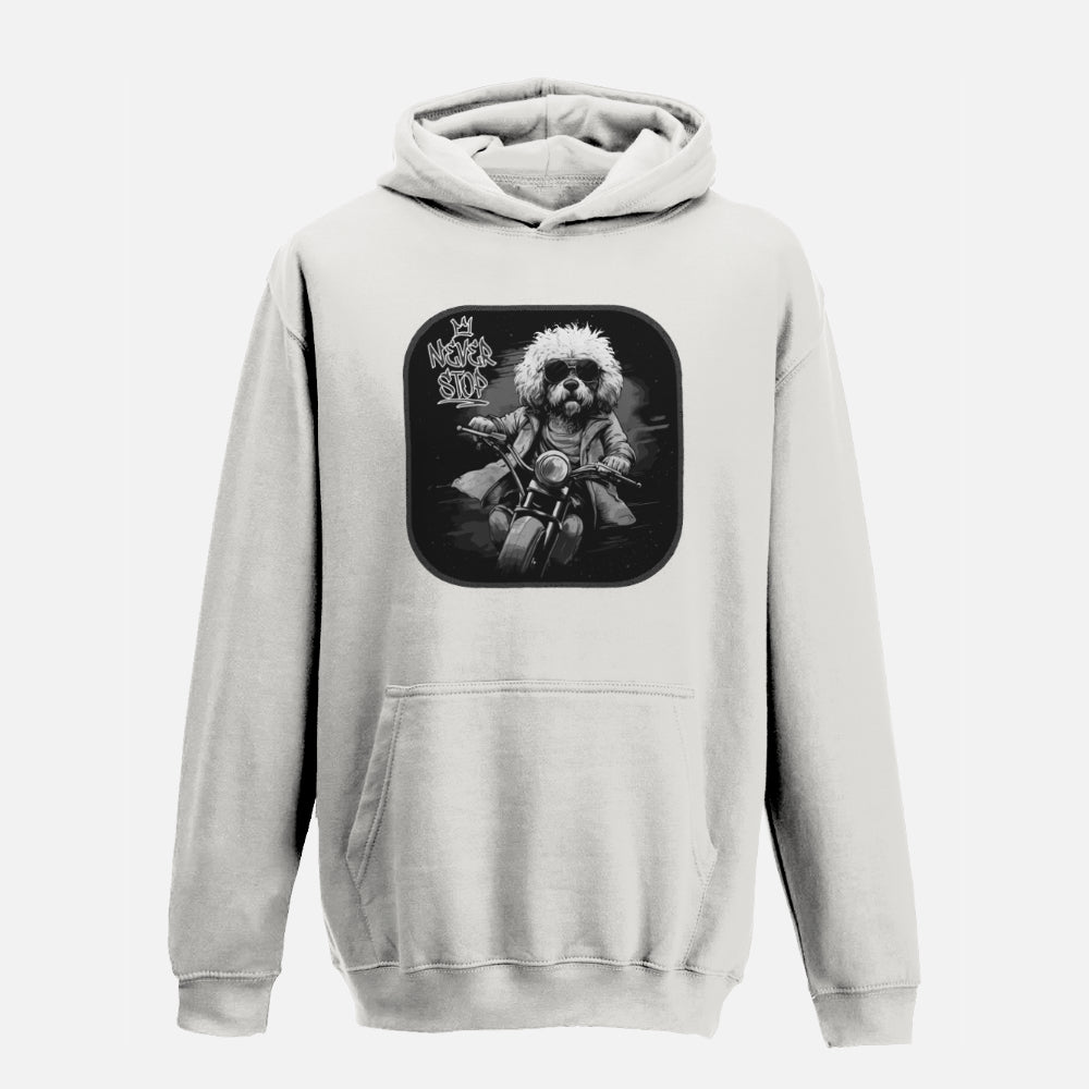 Kids' "Never Stop" Labradoodle Hoodie - Colour: Ash Grey
