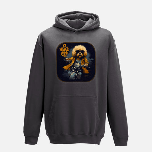 Kids' "Never Stop" Labradoodle Hoodie - Colour: Black Smoke