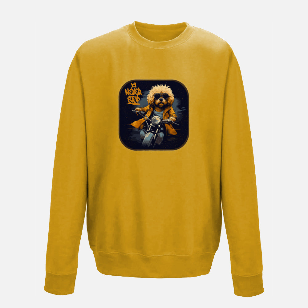 Kids' "Never Stop" Labradoodle Sweatshirt - Colour: Mustard
