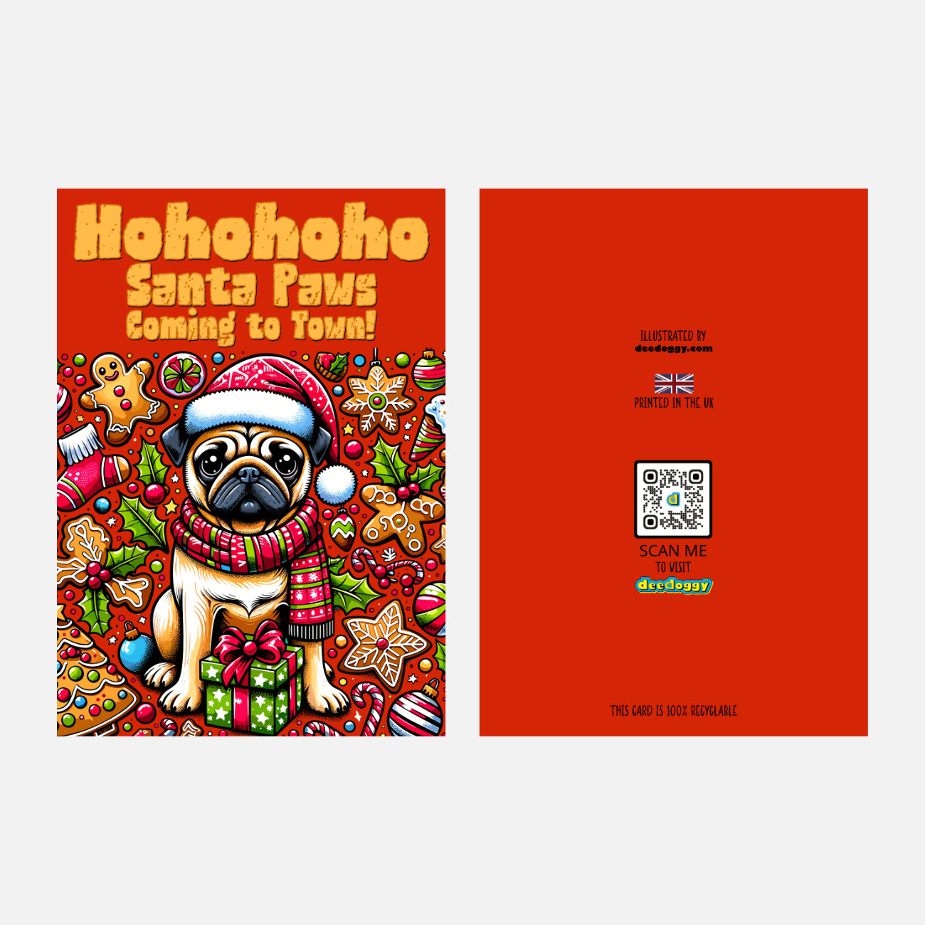 Pug (Red) Christmas Card