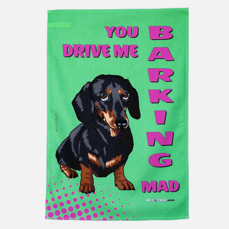 Dachshund Green Gift Tea Towel (artist Maria Castillo)