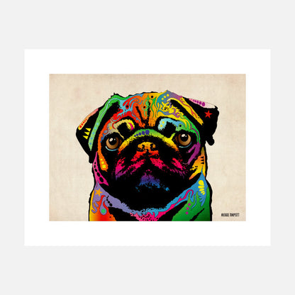 Pug Vintage Background Art Print (artist Michael Tompsett)