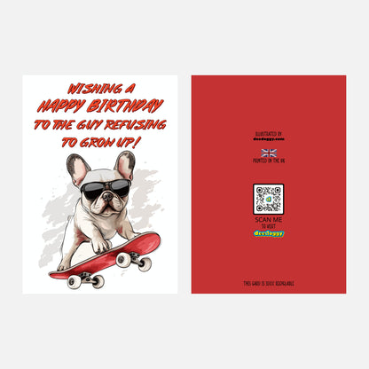 French Bulldog Birthday Card (Skateboard)