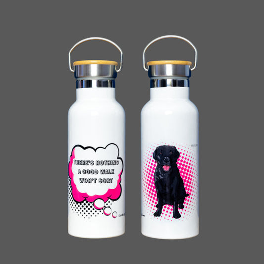 Black Labrador Gift Water Bottle Pink (artist Maria Castillo)