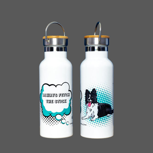 Border Collie Water Bottle (artist Maria Castillo)