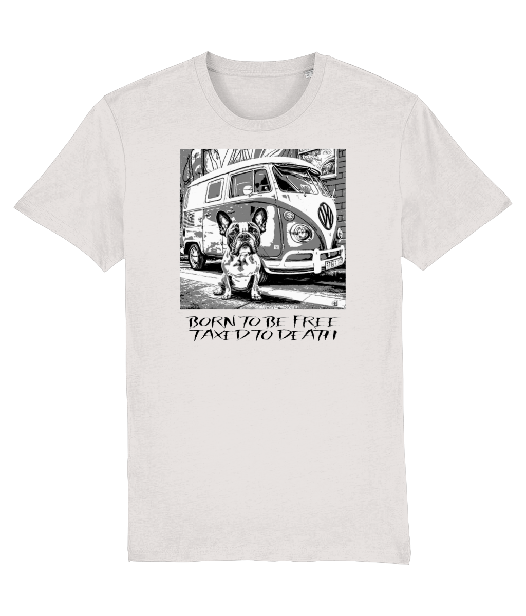 French Bulldog Unisex T-shirt (Camper Van) - Colour: Off White