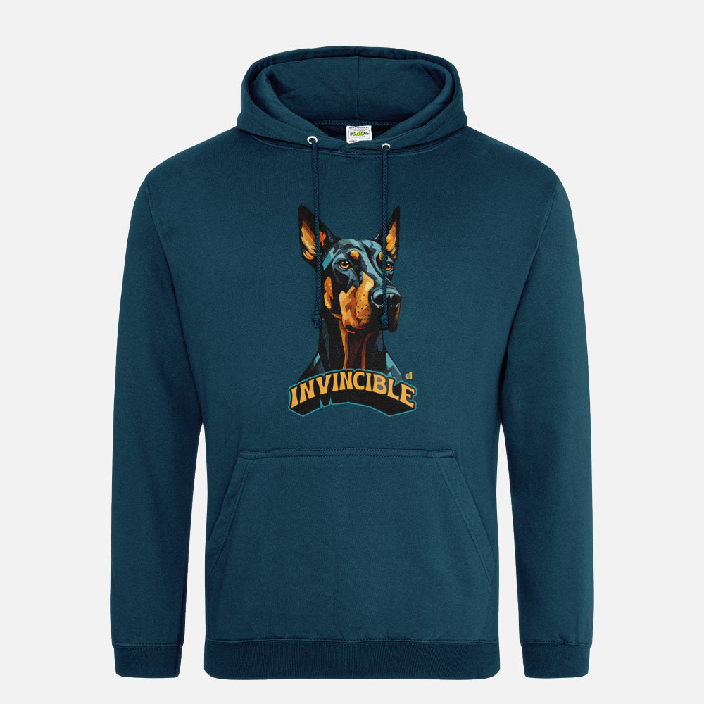 Doberman Unisex Hoodie (Invincible) - Colour: Deep Sea Blue, Front Design