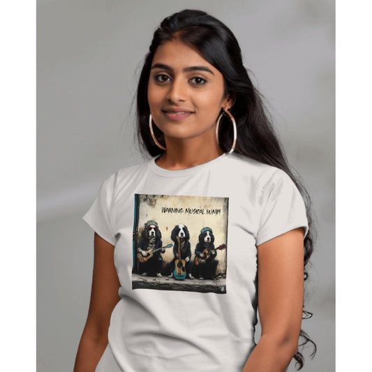 Springer Spaniel Unisex T-shirt (Musicians)- Colour: Vintage White
