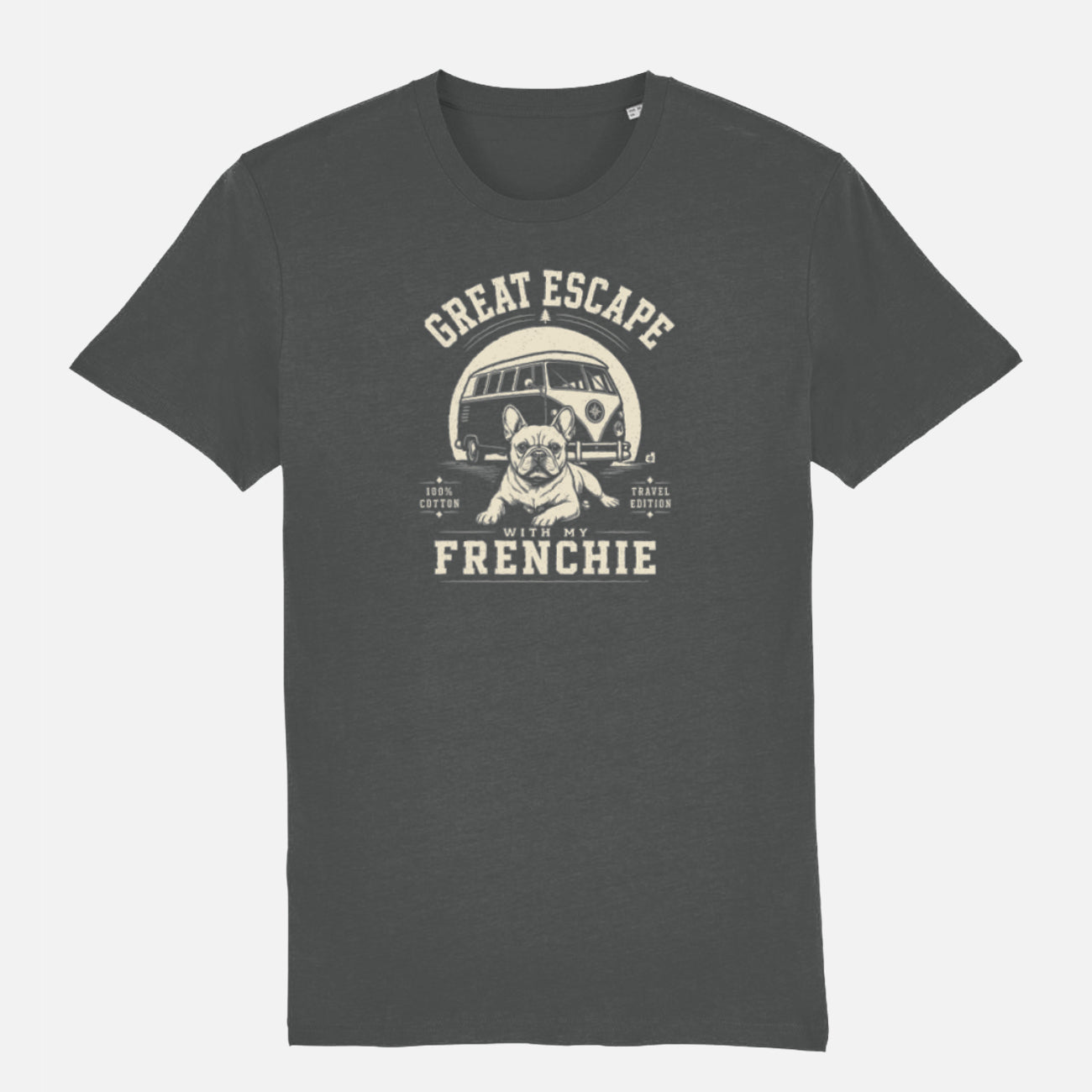 Anthracite Bulldog Great Escape T-shirt with cream vintage print