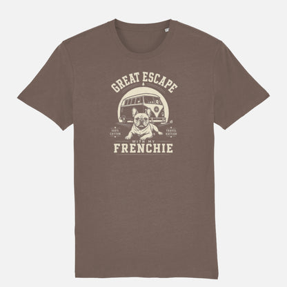 Mocha t-shirt with white graphic and text on a light grey background