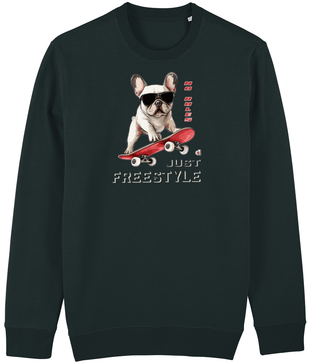 French Bulldog Unisex Winter Sweatshirt (Skateboard) - Colour: Black