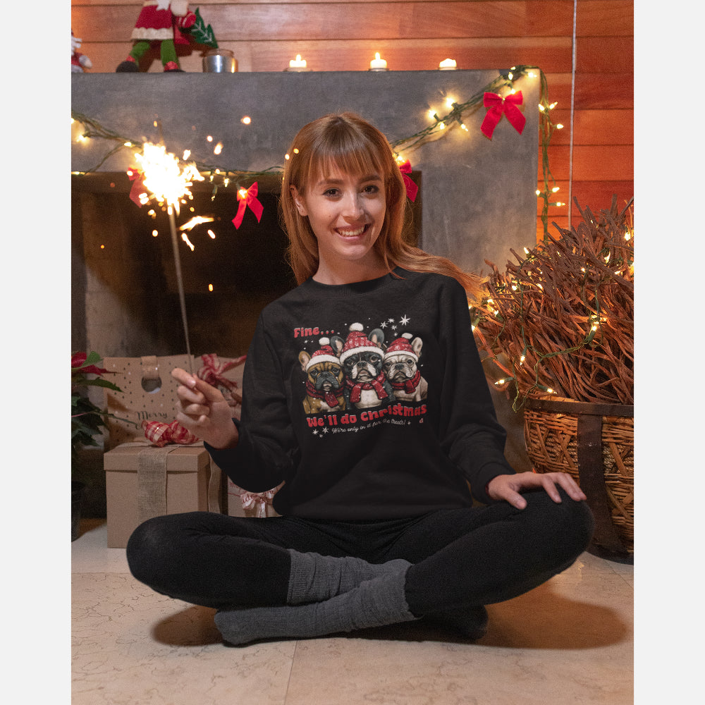 French Bulldog Xmas sweatshirt black on a women