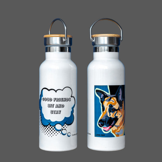 German Shepherd Gift Water Bottle (artist Laura Tripp)