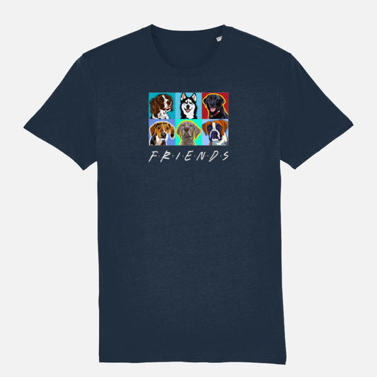 Dog Friends - A Larger Doggy Mix Unisex T-shirt - Colour: French Navy