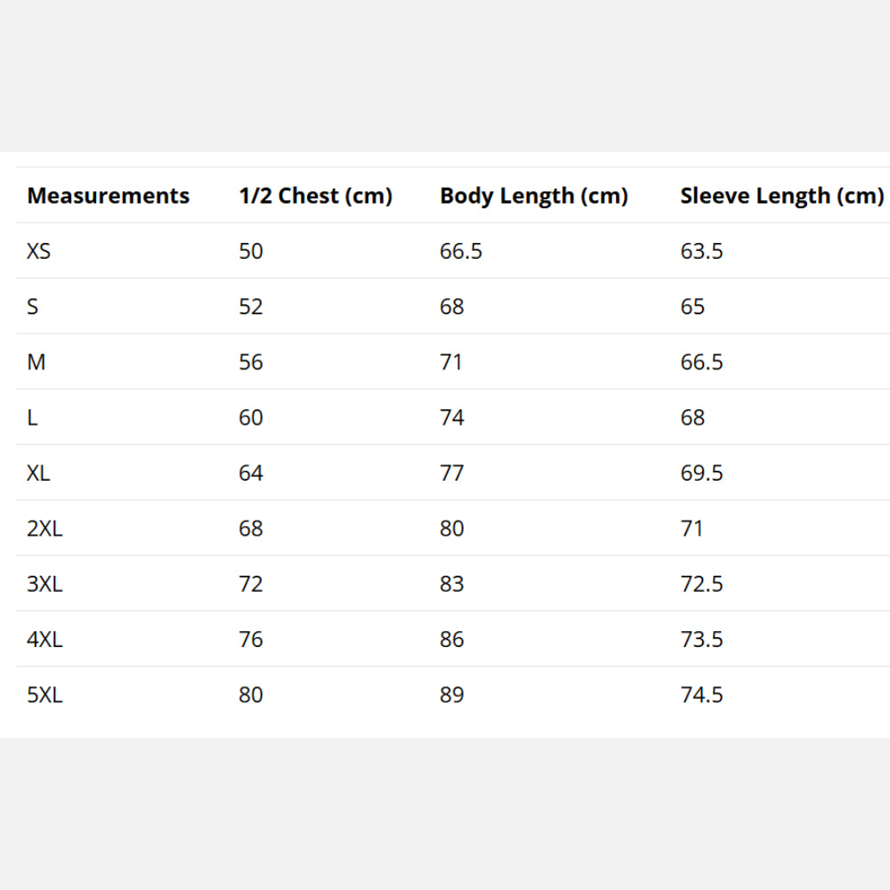 Sweatshirt Justhoods size chart