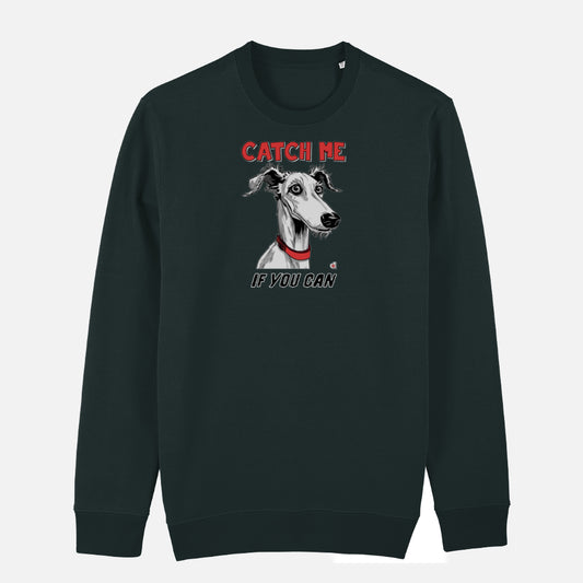 Lurcher Unisex Winter Sweatshirt (Catch Me) - Colour: Black