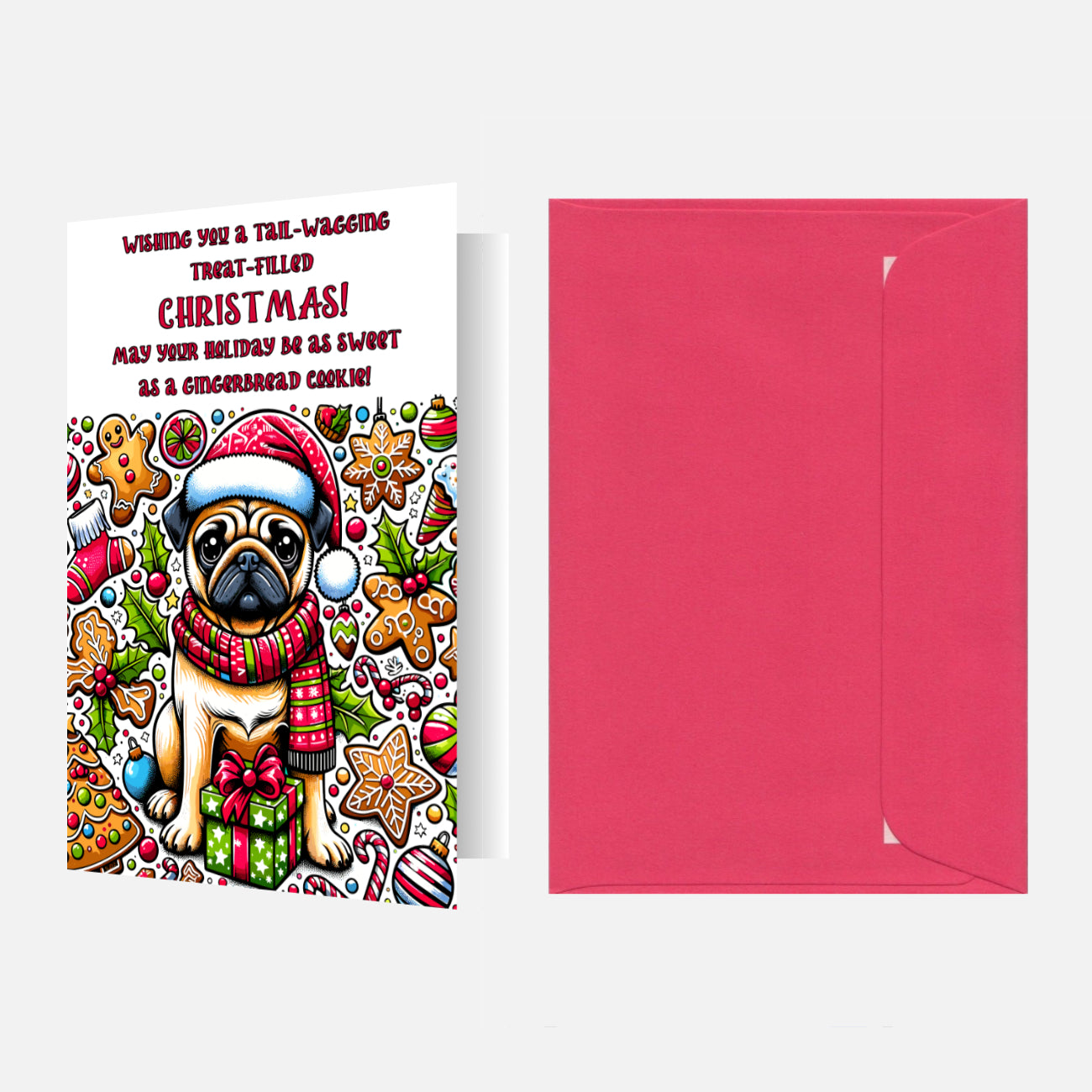 Pug Xmas card with envelope