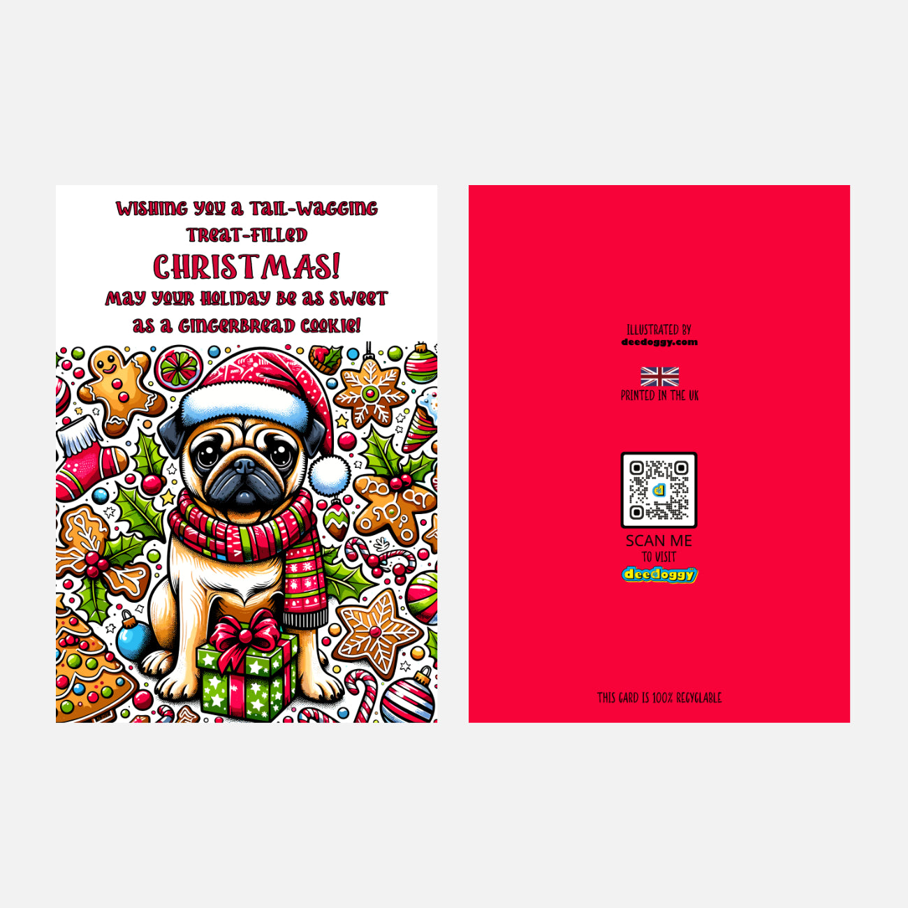 Pug Xmas card front & back