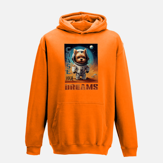 Kids' Cosmic Yorkshire Terrier Hoodie - Colour: Orange Crush